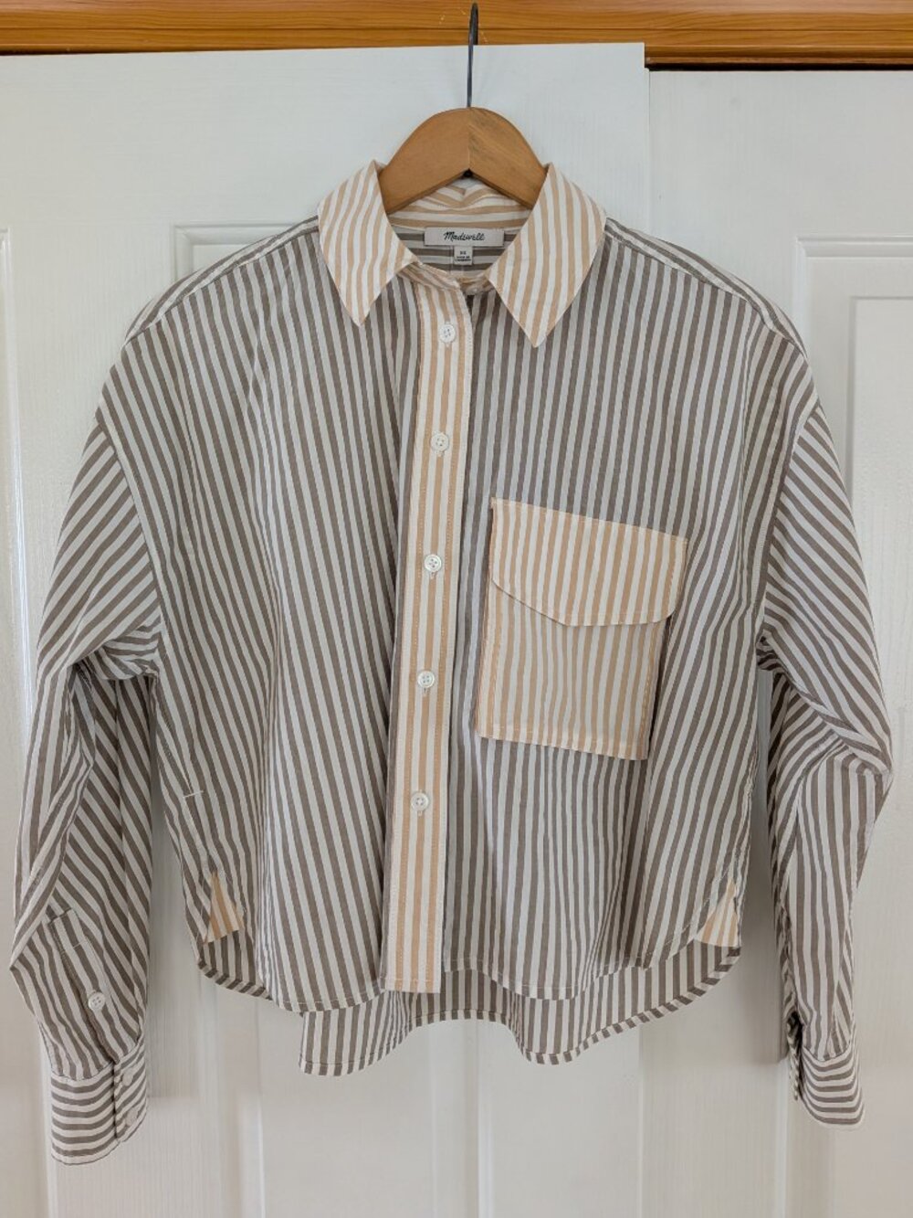 Madewell Women's Flap Pocket Cotton Poplin Crop Shirt - Size XS